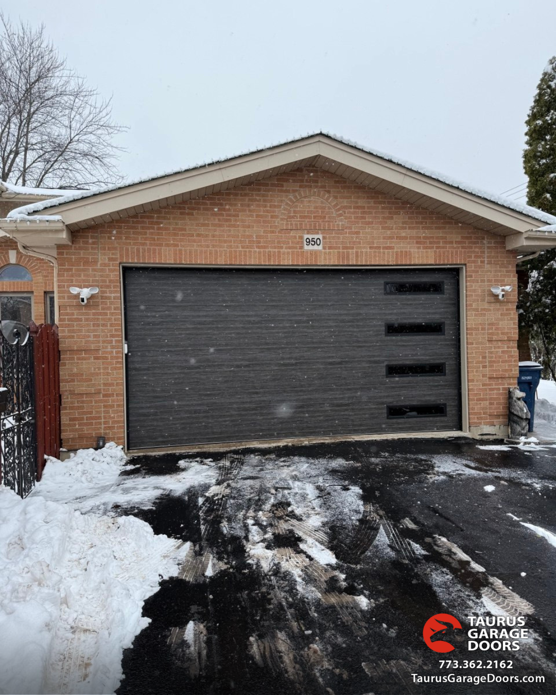 Modern-black-garage-door-installation-in-Northbrook-IL